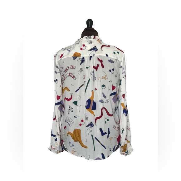 MAEVE Anthropologie Blouse Women Snow Day Long Sleeve Novelty Whimsical Size 10 - Picture 8 of 10